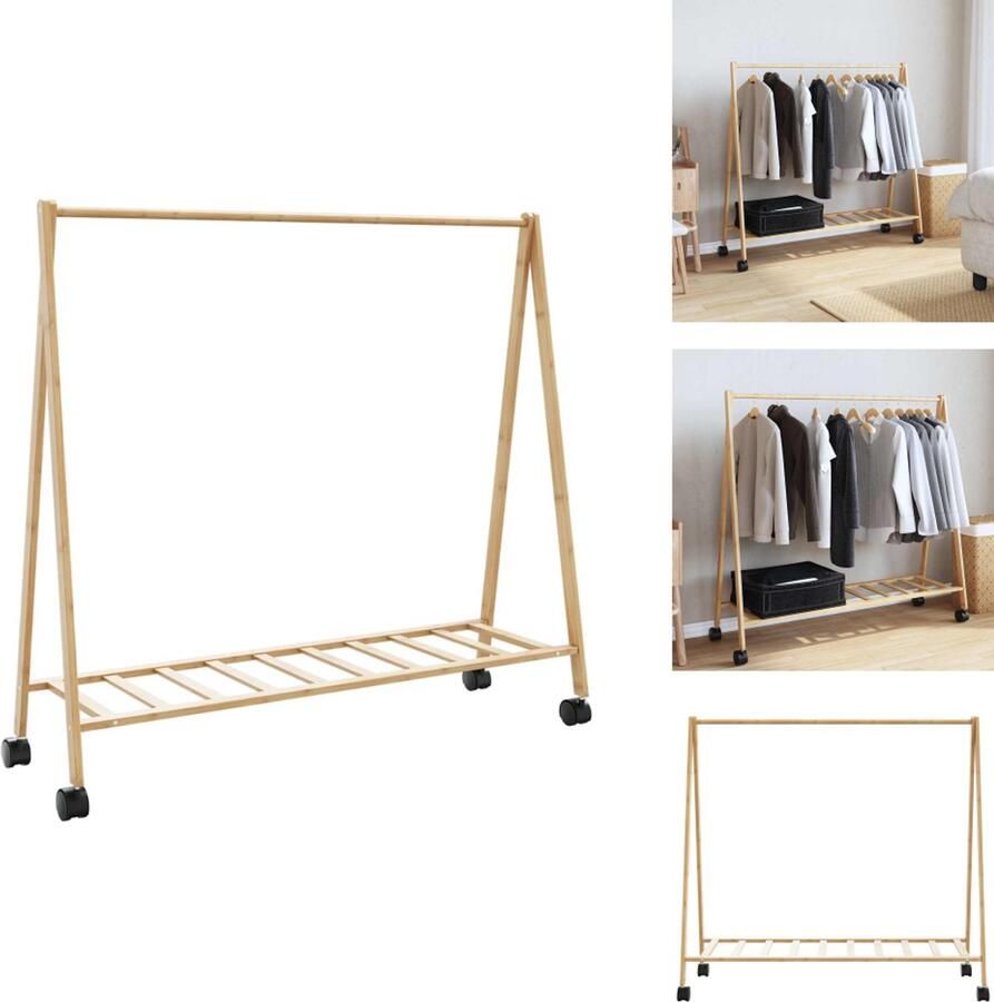 VidaXL Kledingrek Kledingrekken Kapstok Kleerhangerrek Kledingrek met schappen en wielen 106x34x106 5 cm bamboe