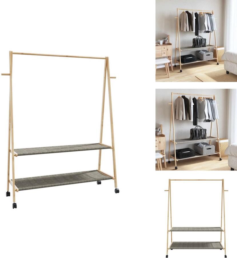 VidaXL Kledingrek Kledingrekken Kapstok Kleerhangerrek Kledingrek met schappen en wielen 132x45 5x155 5 cm bamboe
