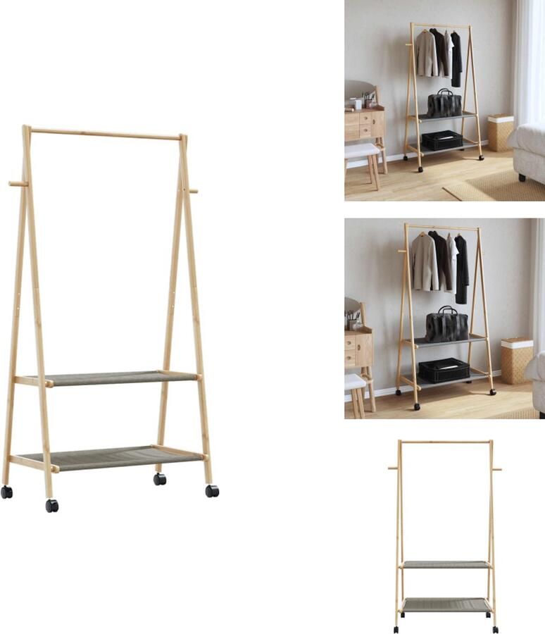 VidaXL Kledingrek Kledingrekken Kapstok Kleerhangerrek Kledingrek met schappen en wielen 96x45 5x155 5 cm bamboe