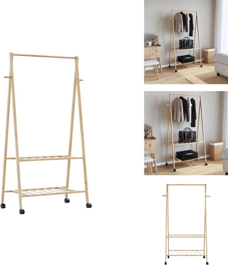 VidaXL Kledingrek Kledingrekken Kapstok Kleerhangerrek Kledingrek met schappen en wielen 96x45 5x155 5 cm bamboe