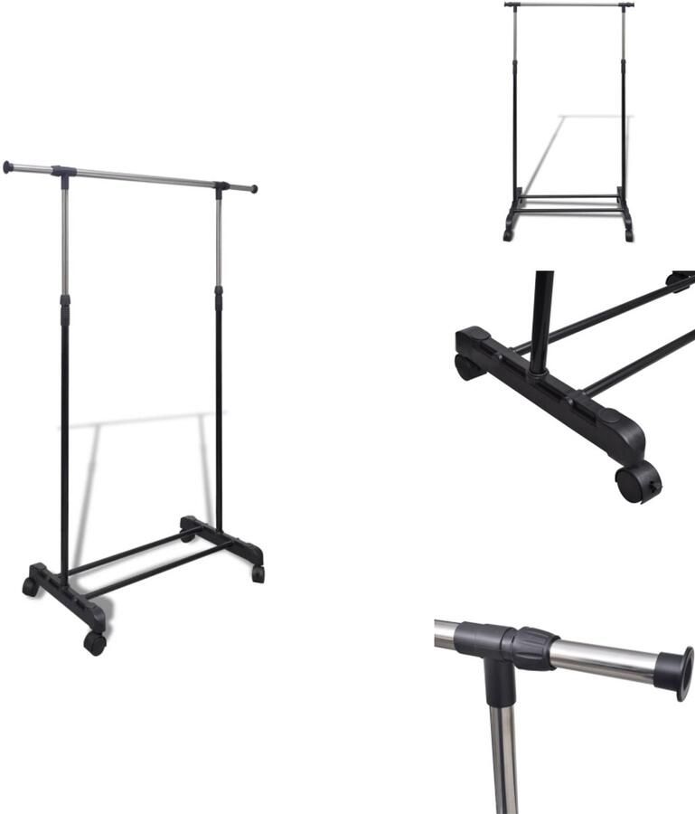 VidaXL Kledingrek Kledingrekken Kledinghouder Kledinghouders Kledingrek verstelbaar met 4 wieltjes en 1 ophangrail