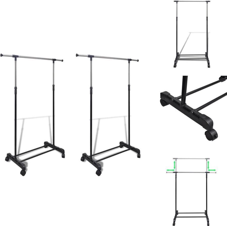 VidaXL Kledingrek Kledingrekken Kledinghouder Kledinghouders Kledingrekken verstelbaar 2 st met 1 ophangrail