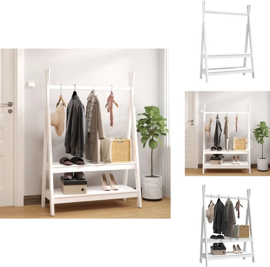 VidaXL Kledingrek Kledingrekken Kledingstandaard Kapstok Kledingrek 100x45-5x150 cm massief grenenhout wit