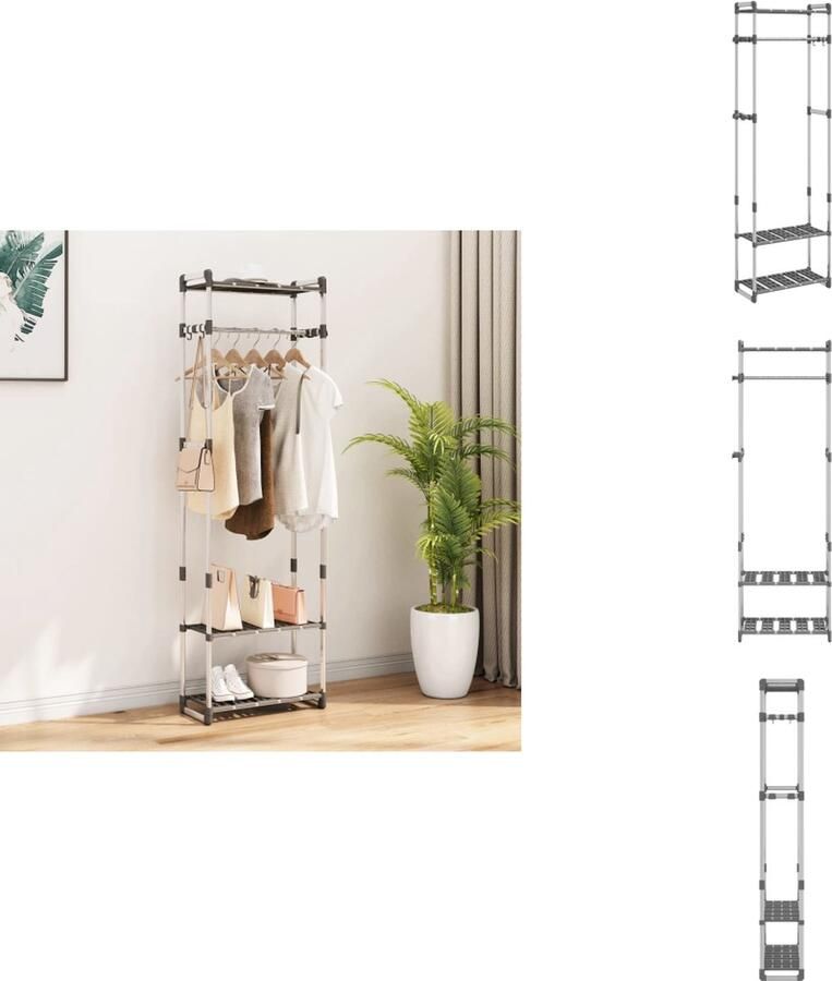 VidaXL Kledingrek Kledingrekken Kledingstandaard Opbergrek Kledingrek 3-laags 59x29x192 cm aluminium zilverkleurig