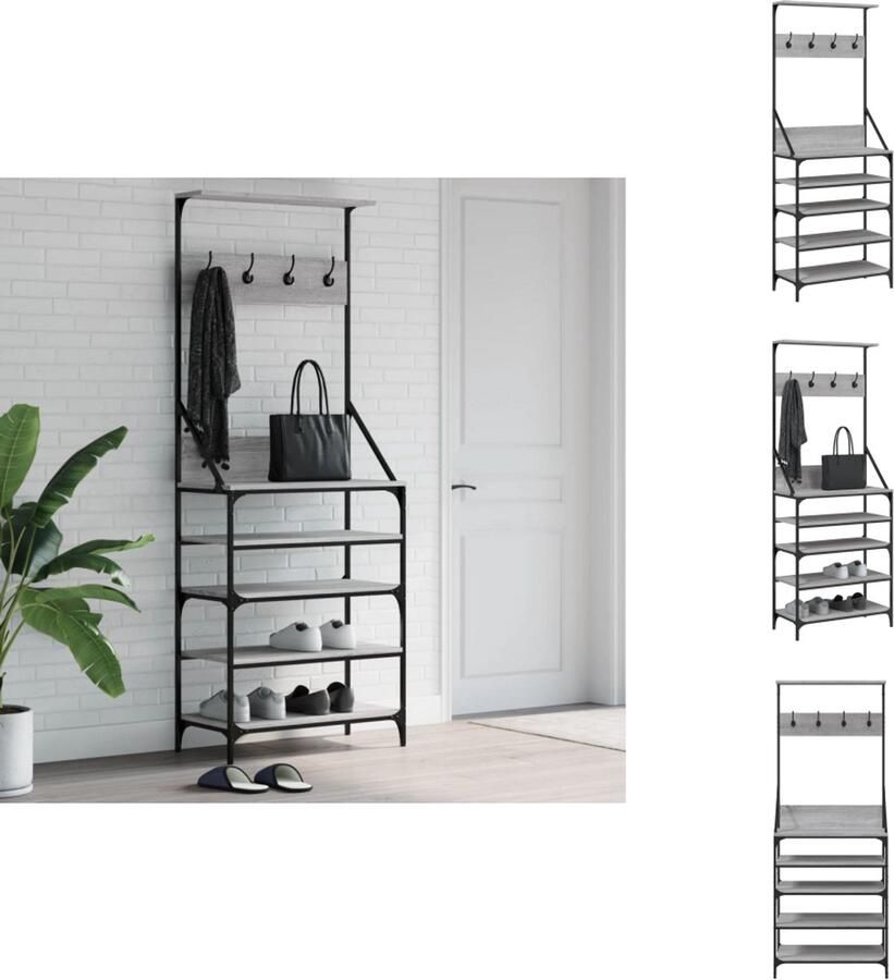 VidaXL Kledingrek Kledingrekken Kleren Rek Voor Kleding Kledingrek met schoenenrek 70x34x184 cm grijs sonoma eikenkleur