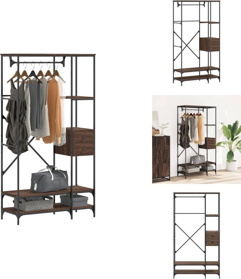 VidaXL Kledingrek Kledingrekken Klerenkast Garderobekast Kledingrek met schappen bewerkt hout bruin eikenkleur