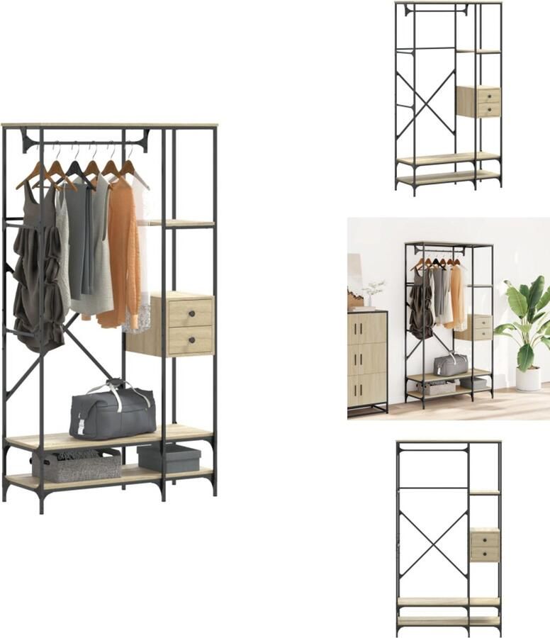 VidaXL Kledingrek Kledingrekken Klerenkast Garderobekast Kledingrek met schappen bewerkt hout sonoma eikenkleurig