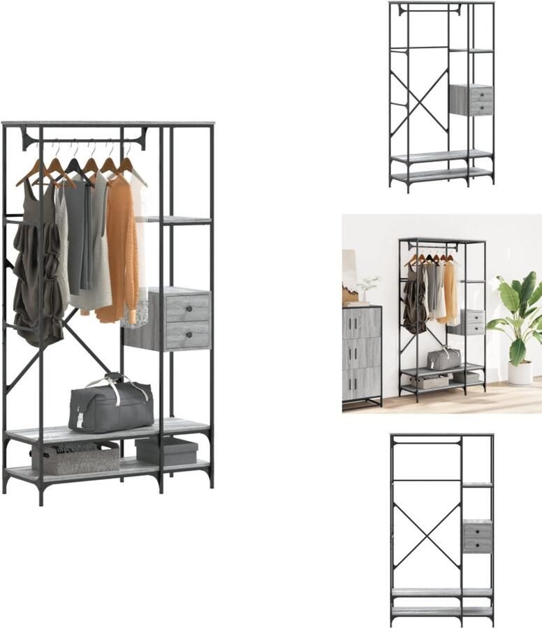 VidaXL Kledingrek Kledingrekken Klerenkast Garderobekast Kledingrek met schappen bewerkt hout grijs sonoma eikenkleurig