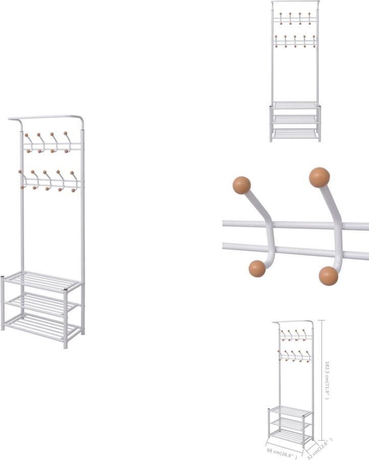 VidaXL Kledingrek Kledingrekken Klerenrek Klerenrekken Kledingrek met schoenenopberger 68x32x182 5 cm wit