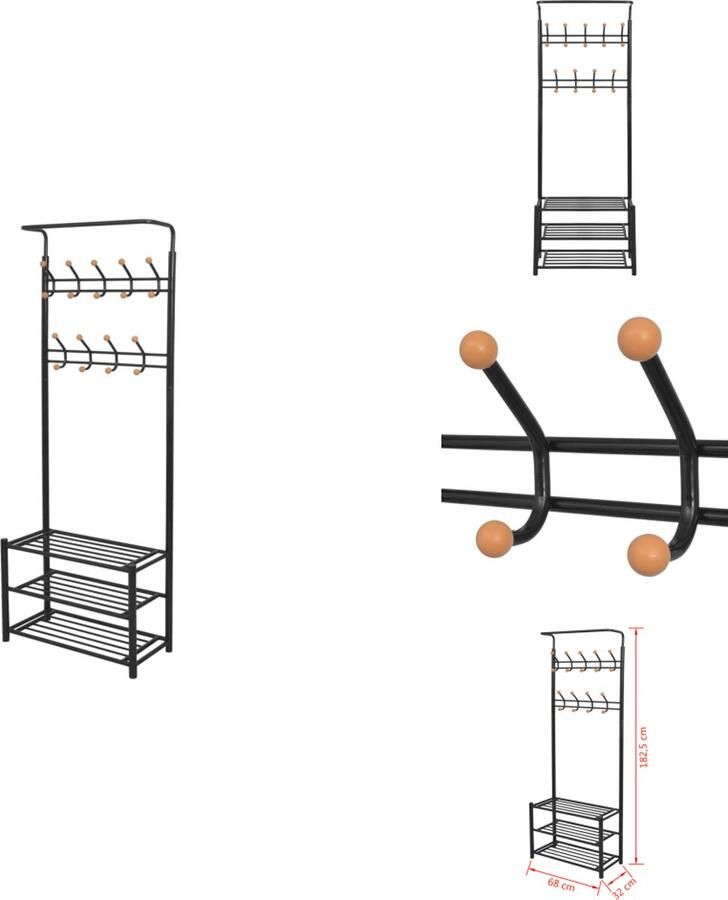 VidaXL Kledingrek Kledingrekken Klerenrek Klerenrekken Kledingrek met schoenenopberger 68x32x182 5 cm zwart