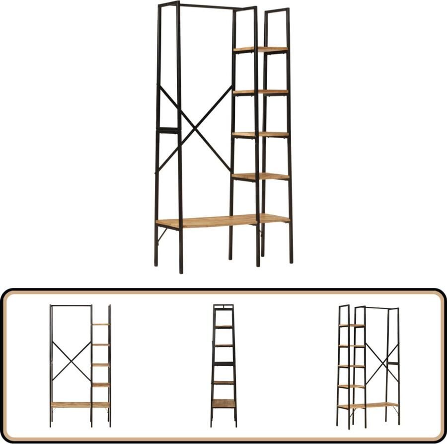 VidaXL Kledingrek Massief Mangohout 90x40x190 cm Kledingrek Kledingkast Mangohout Vintage Industrieel