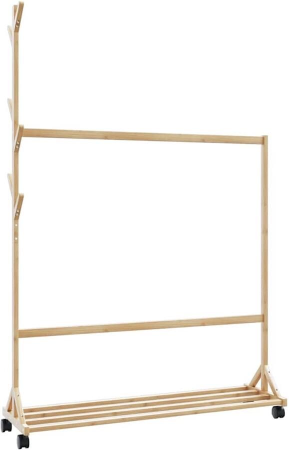 VidaXL Kledingrek met haken en wielen 100x35x157 cm bamboe