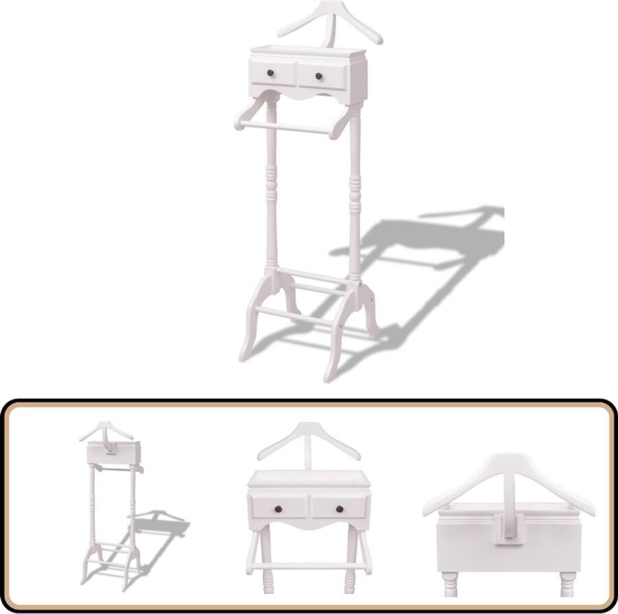 VidaXL Kledingrek met kastje Wit Grenenhout 125 cm Kledingrek Kasten Rek Garderobe Dressoir Witte Meubels