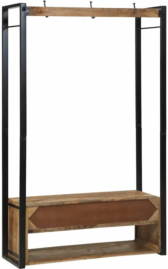 VidaXL Kledingrek met Haken en Planken 110x40x185 cm Massief Ruw Mango Hout - Foto 2