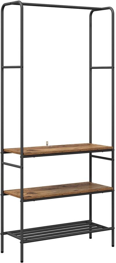 VidaXL Kledingrek met planken Oud hout 77 x 30 x 171 cm Bewerkt hout