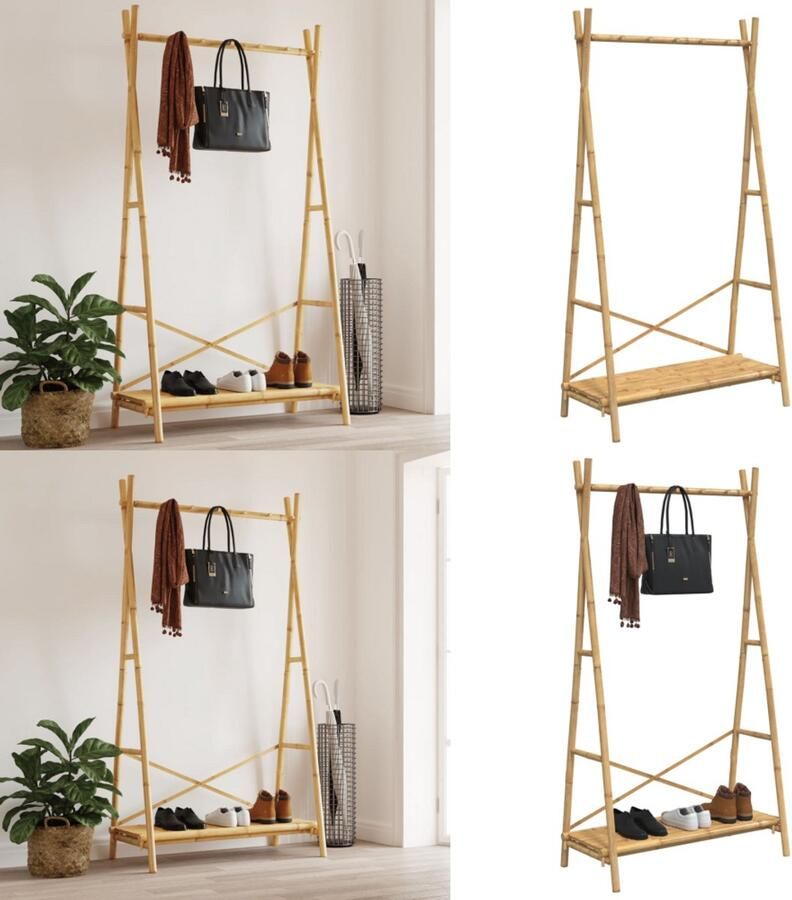 VidaXL Kledingrek met schap 102x50x190 cm bamboe Kledingrek Kledingrekken Kapstok Jassenrek