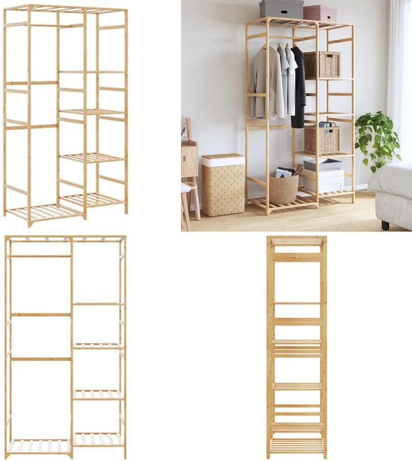 VidaXL Kledingrek met schappen 100x50x184 5 cm bamboe Kledingrek Kledingrekken Kapstok Kleerhangerrek