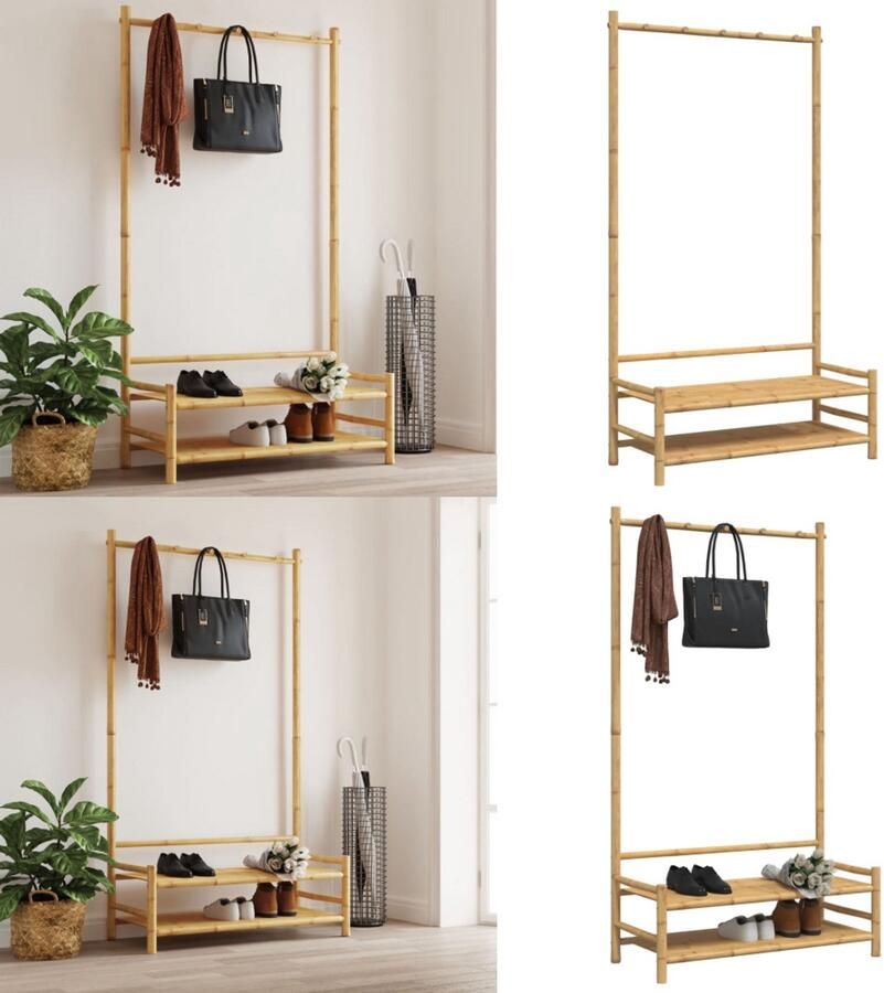 VidaXL Kledingrek met schappen 103x40x183 cm bamboe Kledingrek Kledingrekken Kapstok Jassenrek