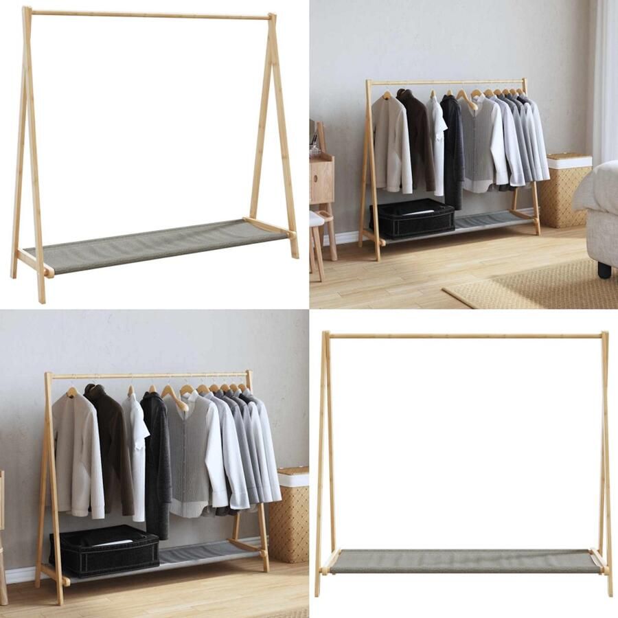 VidaXL Kledingrek met schappen 106x34x102 cm bamboe Kledingrek Kledingrekken Kapstok Kleerhangerrek