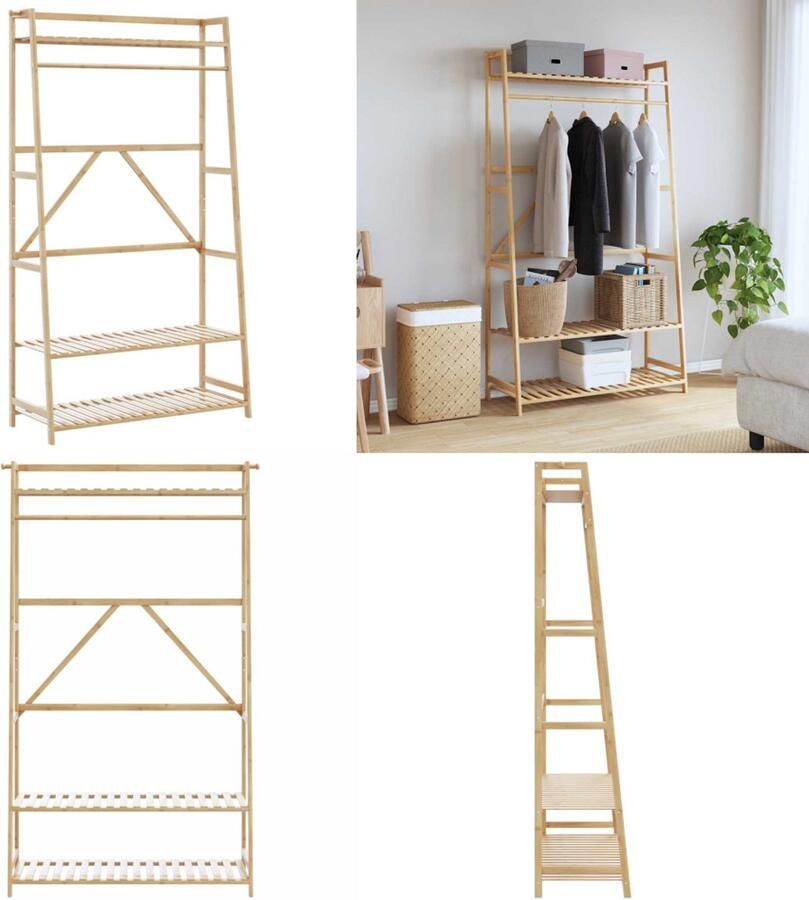 VidaXL Kledingrek met schappen 110x40x180 cm bamboe Kledingrek Kledingrekken Kapstok Kleerhangerrek