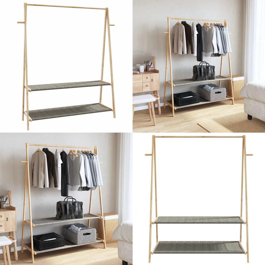 VidaXL Kledingrek met schappen 132x45 5x150 5 cm bamboe Kledingrek Kledingrekken Kapstok Kleerhangerrek