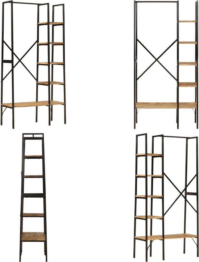 VidaXL Kledingrek met schappen 90x40x190 cm massief mangohout en ijzer Kledingrek Kledingrekken Kapstok Jassenrek