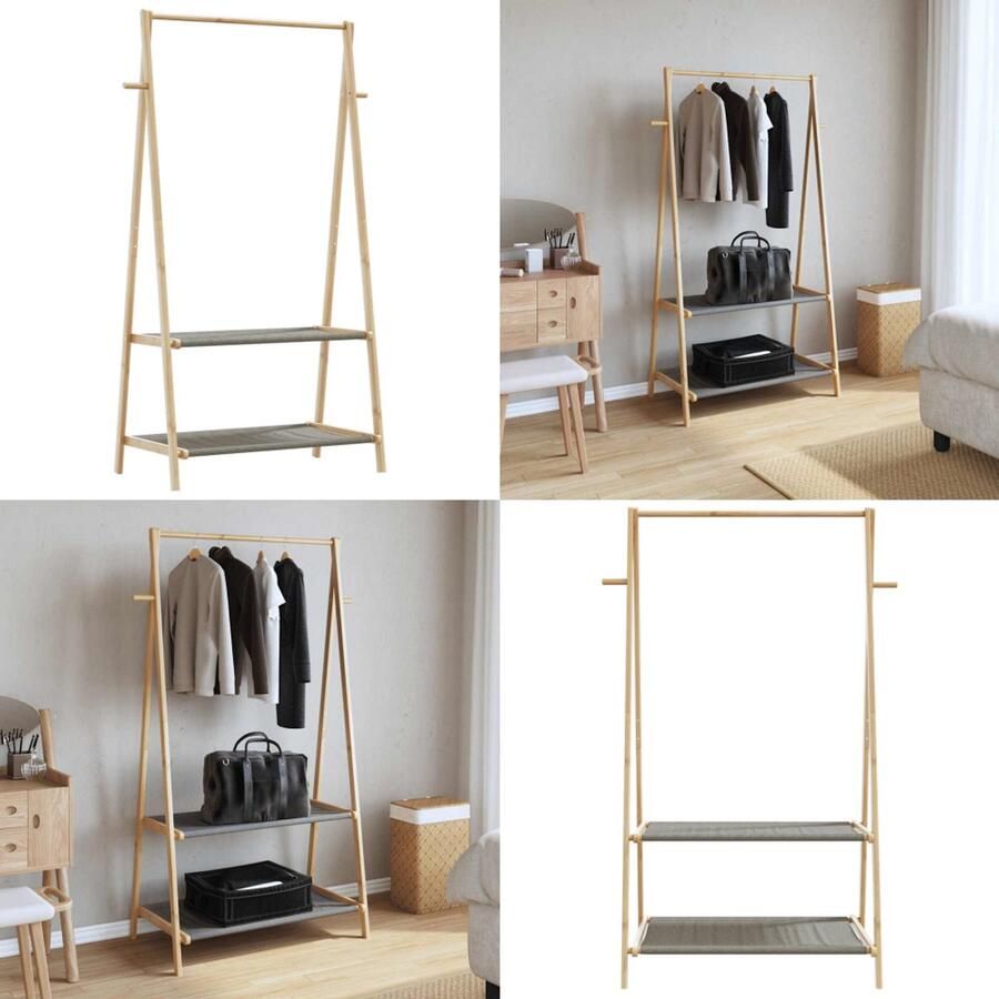VidaXL Kledingrek met schappen 96x45 5x150 5 cm bamboe Kledingrek Kledingrekken Kapstok Kleerhangerrek