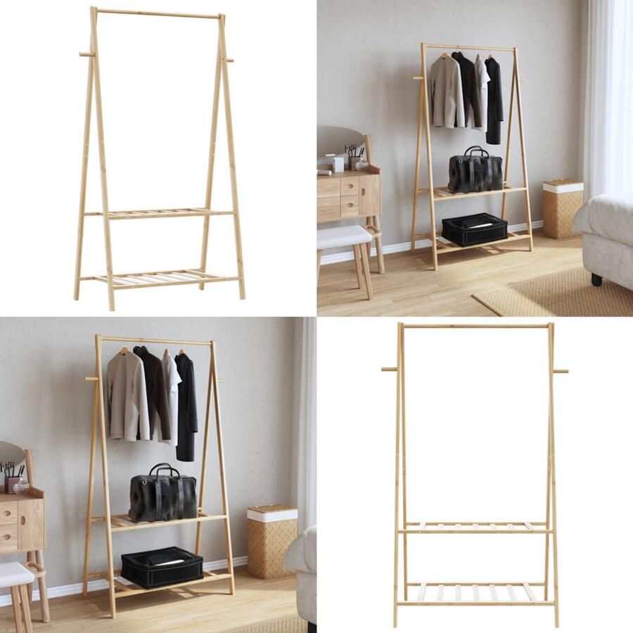 VidaXL Kledingrek met schappen 96x45 5x150 5 cm bamboe Kledingrek Kledingrekken Kapstok Kleerhangerrek