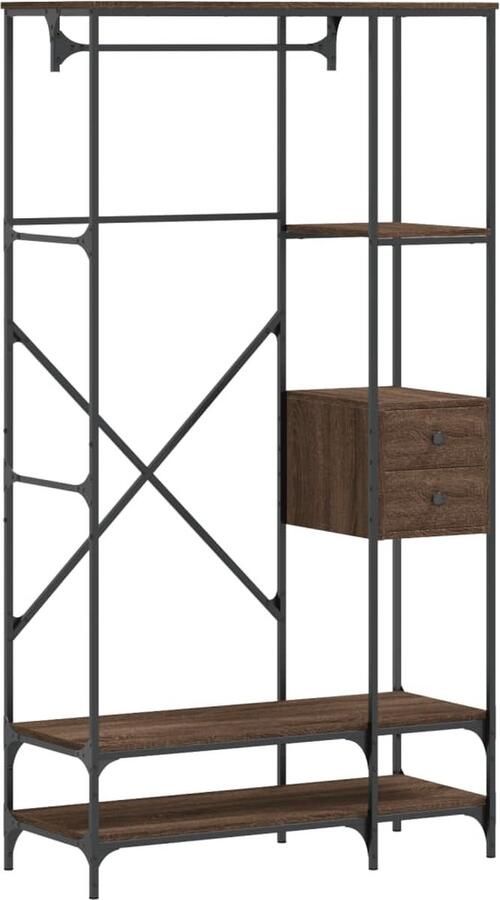 VidaXL Kledingrek met schappen bewerkt hout bruin eikenkleur