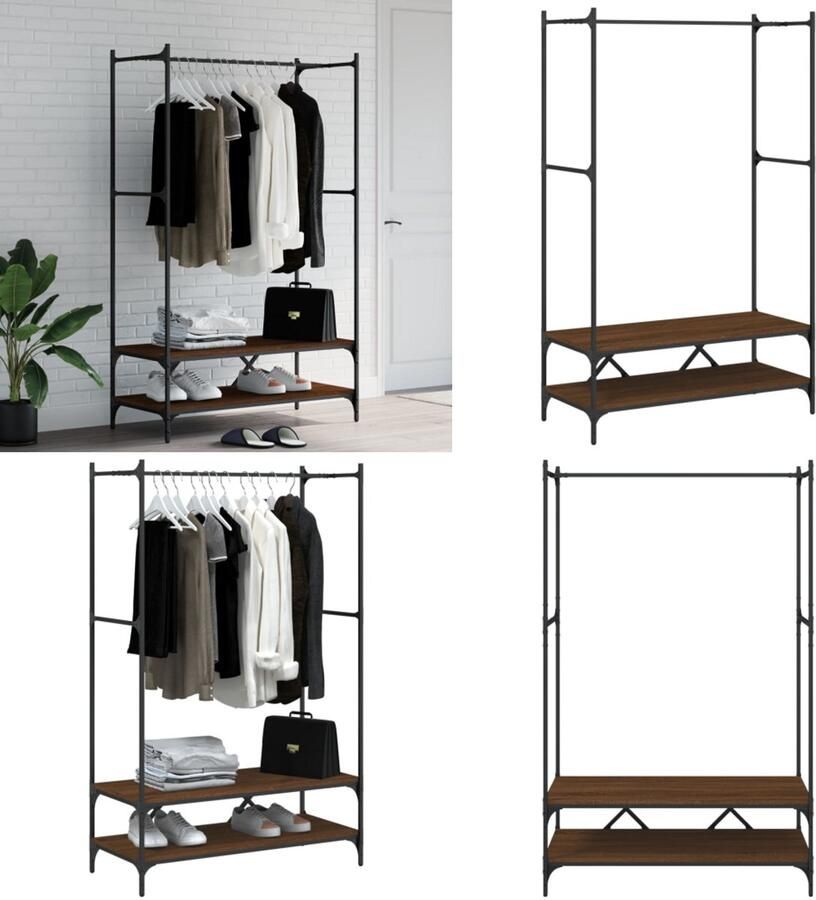 VidaXL Kledingrek met schappen bewerkt hout bruin eikenkleur Kledingrek Kledingrekken Kapstok Jassenrek
