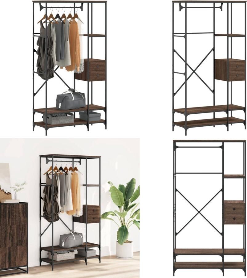 VidaXL Kledingrek met schappen bewerkt hout bruin eikenkleur Kledingrek Kledingrekken Klerenkast Garderobekast