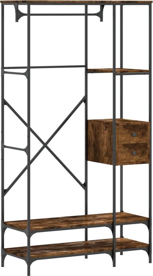 VidaXL Kledingrek met schappen bewerkt hout gerookt eikenkleurig