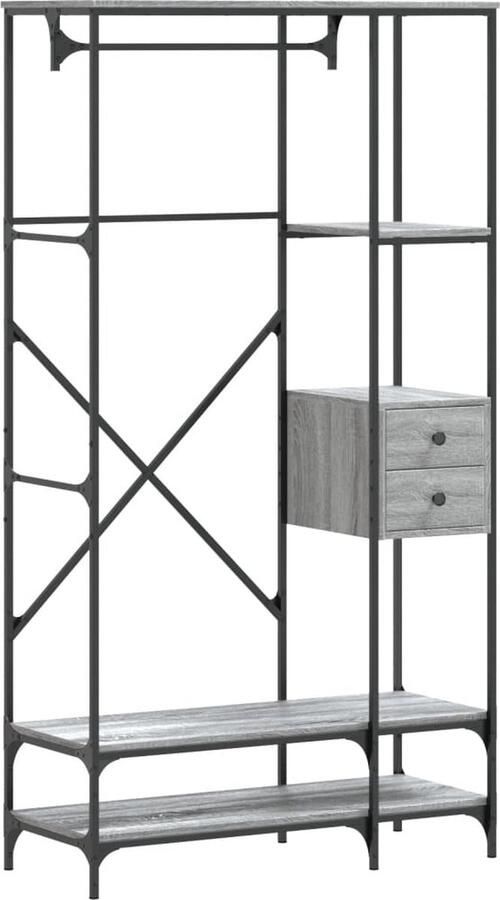 VidaXL Kledingrek met schappen bewerkt hout grijs sonoma eikenkleurig
