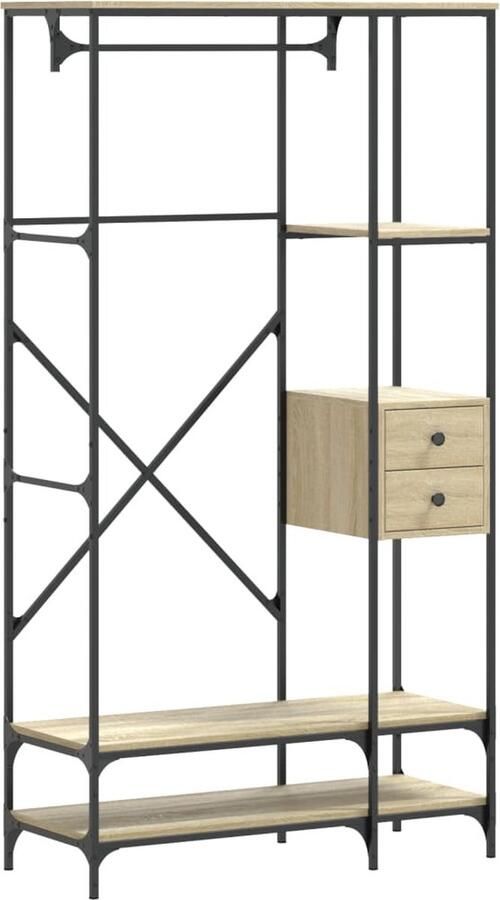 VidaXL Kledingrek met schappen bewerkt hout sonoma eikenkleurig