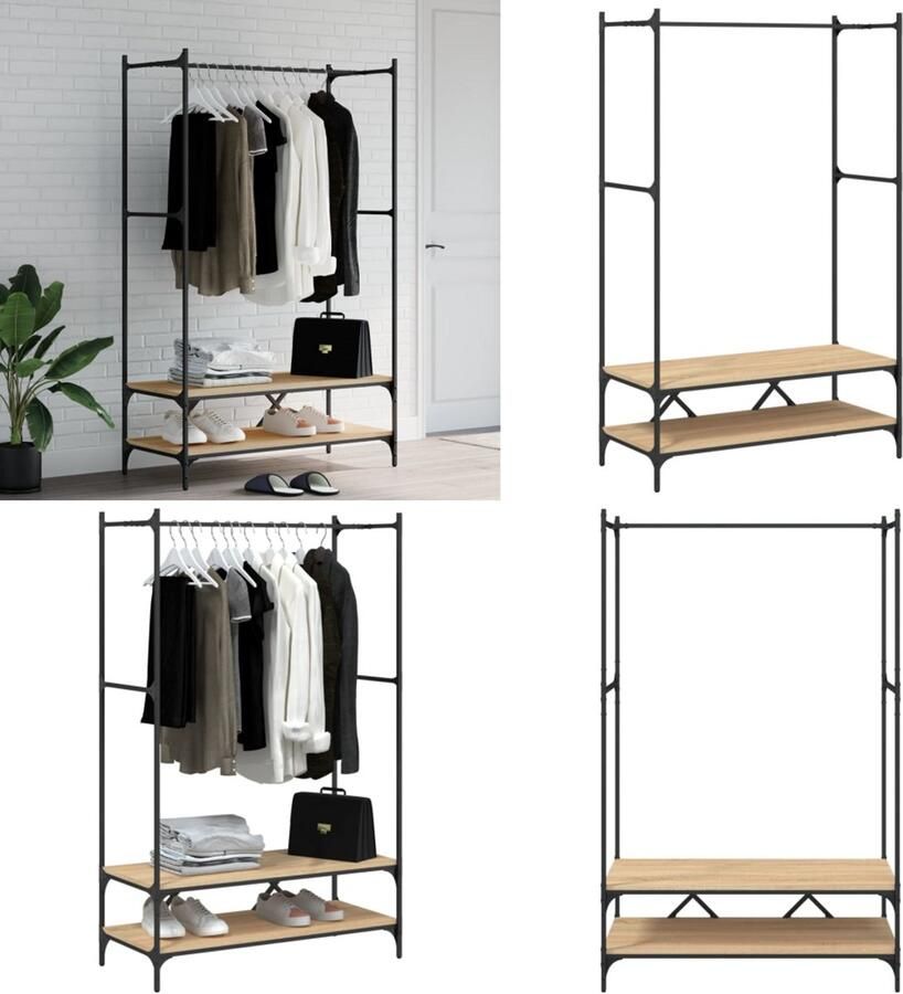 VidaXL Kledingrek met schappen bewerkt hout sonoma eikenkleurig Kledingrek Kledingrekken Kapstok Jassenrek