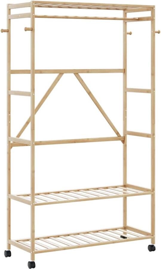 VidaXL Kledingrek met schappen en wielen 110x40x180 cm bamboe