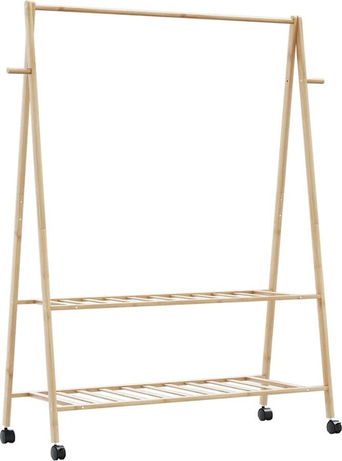 VidaXL Kledingrek met schappen en wielen 132x45 5x155 5 cm bamboe