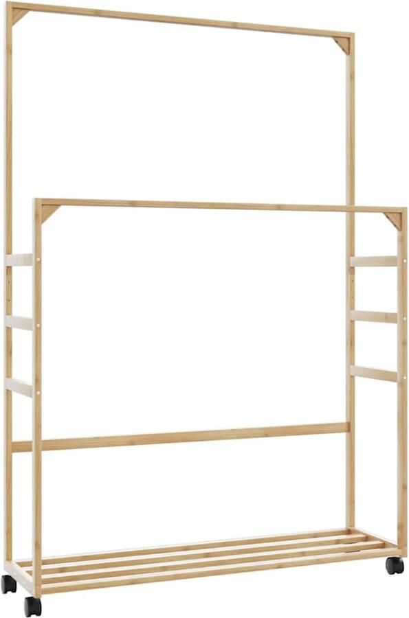 VidaXL Kledingrek met schappen en wielen 90x35x155 cm bamboe