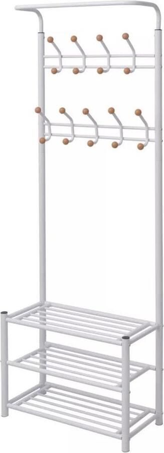 VidaXL Kledingrek met schoenenopberger 68x32x182 5 cm Wit Staal en kunststof