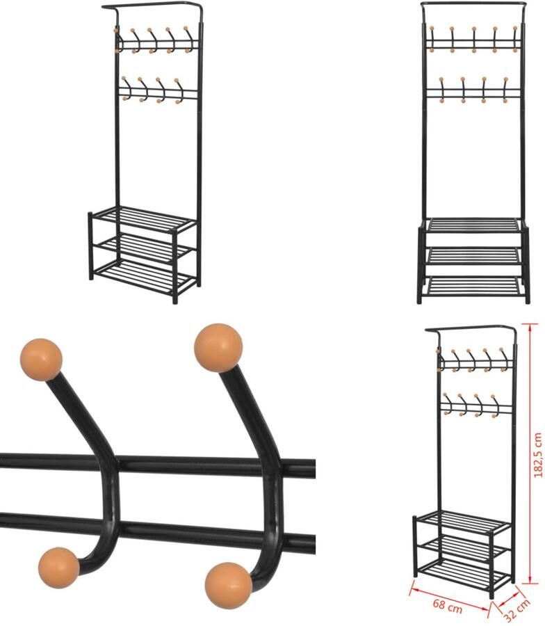 VidaXL Kledingrek met schoenenopberger 68x32x182 5 cm zwart Kledingrek Kledingrekken Klerenrek Klerenrekken