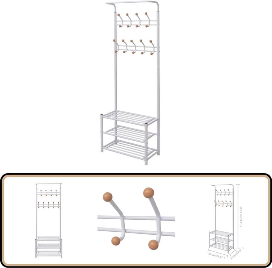 VidaXL Kledingrek met schoenenopberger Wit 68x32x182 5 cm Kledingrek Kapstok Entreehal Meubilair Witte Kast Schoenenkast