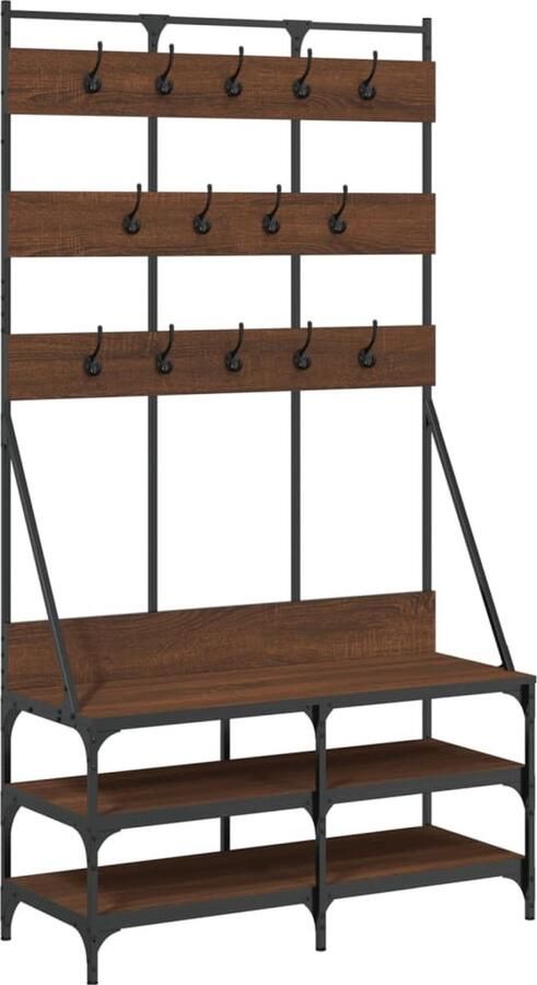 The Living Store Kapstok Bruineiken Vrijstaand 100 x 40 x 184 cm Duurzaam Hout en Metaal Kledingrek Kapstok Houten Kledingrek Vintage Kledingrek Kastoplossing - Foto 2