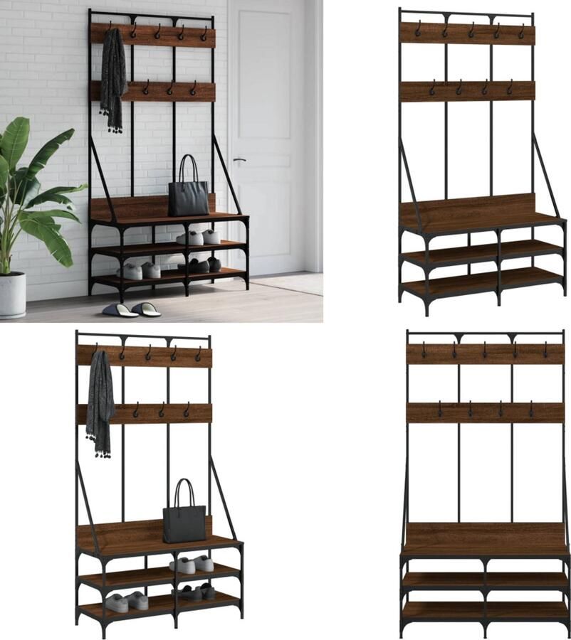 VidaXL Kledingrek met schoenenrek 100x40x184 cm bruin eikenkleur Kledingrek Kledingrekken Kapstok Jassenrek