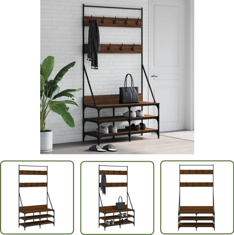 VidaXL Kledingrek met schoenenrek 100x40x184 cm Bruin Kledingrek Kapstok Vrije Staan Kasten Rek Houten Kledingrek Bruine Meubels Schoenenrek