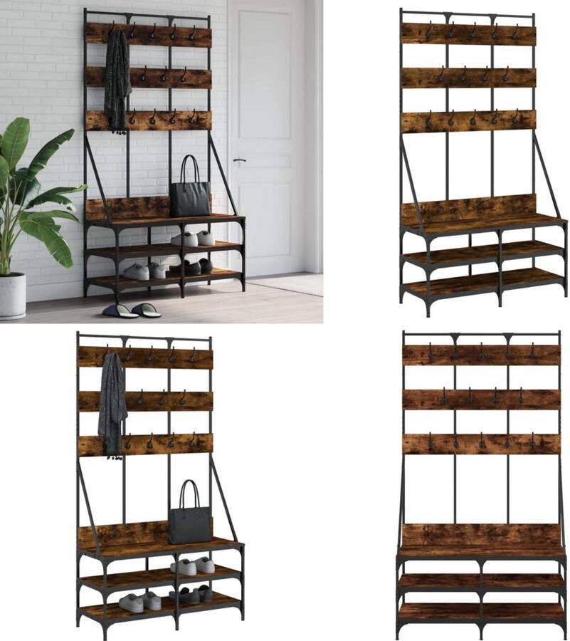 VidaXL Kledingrek met schoenenrek 100x40x184 cm gerookt eikenkleurig Kledingrek Kledingrekken Kapstok Jassenrek