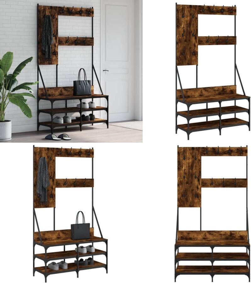 VidaXL Kledingrek met schoenenrek 100x40x184 cm gerookt eikenkleurig Kledingrek Kledingrekken Kapstok Jassenrek