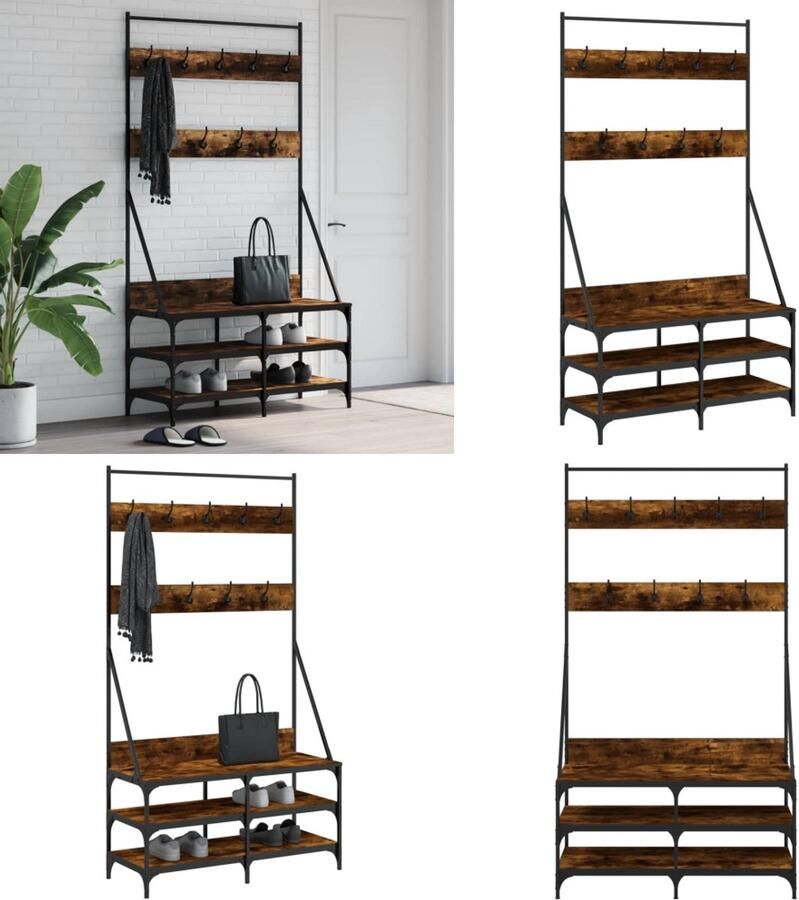 VidaXL Kledingrek met schoenenrek 100x40x184 cm gerookt eikenkleurig Kledingrek Kledingrekken Kapstok Jassenrek