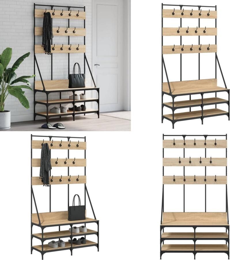 VidaXL Kledingrek met schoenenrek 100x40x184 cm sonoma eikenkleurig Kledingrek Kledingrekken Kapstok Jassenrek