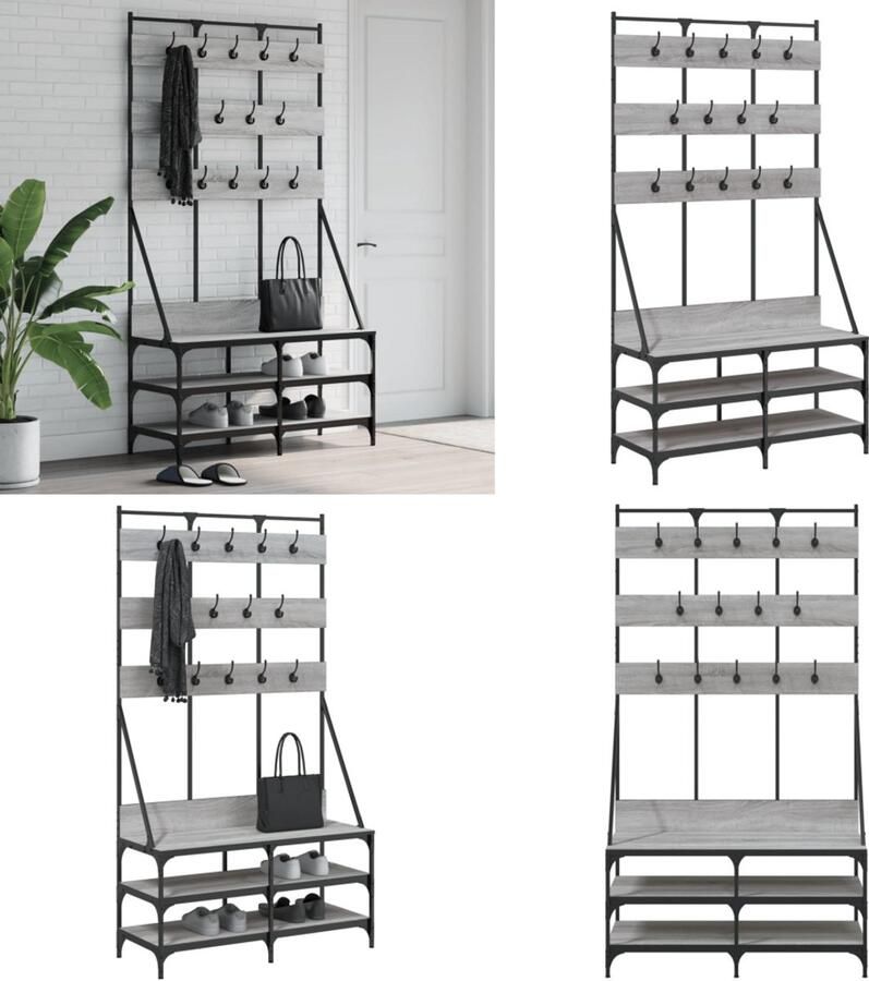 VidaXL Kledingrek met schoenenrek 100x40x184cm grijs sonoma eikenkleur Kledingrek Kledingrekken Kleren Rek Voor Kleding