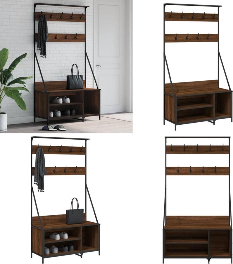 VidaXL Kledingrek met schoenenrek 100x41x184 cm bruin eikenkleur Kledingrek Kledingrekken Kapstok Jassenrek